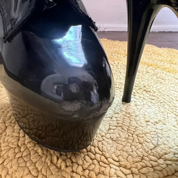 Pleaser Black Patent High-Heeled Boots - Picture 7 of 8